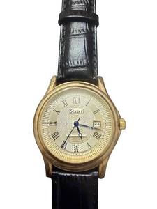 lot 146 image: Stauer Mens Gold Tone Wristwatch with Black Leather Band