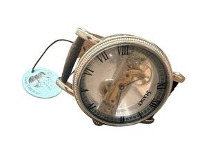 lot 150 image: Stauer Skeleton Mechanical Wristwatch with Black Leather Band