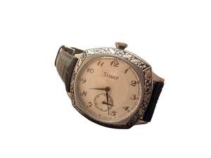 lot 153 image: Stauer Wristwatch with Decorative Silver-Tone Bezel and Black Leather Band