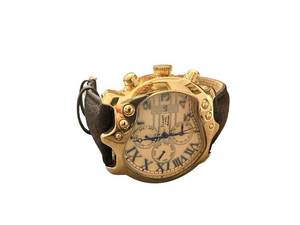 lot 156 image: Stauer Chronograph Gold-Tone Watch with Leather Band