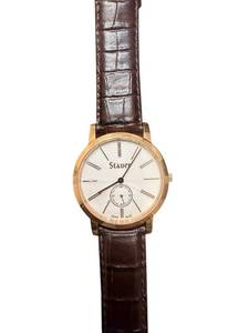 lot 160 image: Stauer Swiss Made Gold-Tone Wristwatch with Brown Leather Band