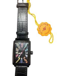lot 161 image: Stuhrling Original Square Face Black Leather Watch, Multi-Color Dial