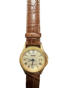 lot 165 image: Stauer Gold Tone Quartz Watch with Brown Leather Band