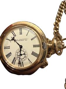 lot 169 image: Antique Waltham Pocket Watch with Gold-Tone Case and Chain