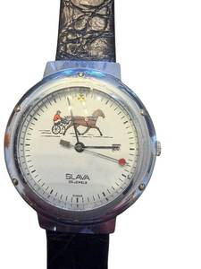 lot 196 image: Slava 25 Jewels Russian Mechanical Watch with Horse Racing Dial
