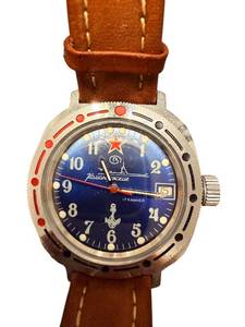 lot 201 image: Vostok Komandirskie Russian Mechanical Wristwatch with Brown Leather Strap