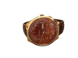 lot 207 image: Raketa Vintage Russian Day-Date Wristwatch with Brown Leather Strap