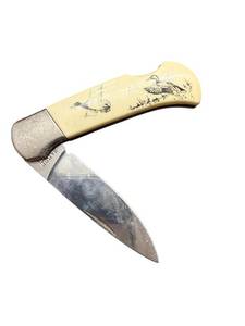 lot 246 image: Sabre Stainless Folding Pocket Knife with Etched Wildlife Handle