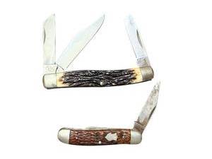 lot 255 image: Schrade Uncle Henry and Imperial Pocket Knives with Stag Handles - Set of 2