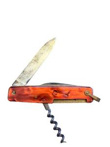 lot 260 image: Vintage Swiss Army Style Pocket Knife with Corkscrew and Red Emblem Handle