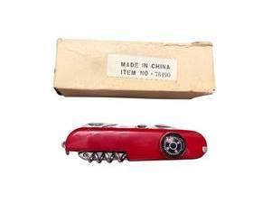 lot 293 image: Red Multi-Tool Pocket Knife with Compass and Corkscrew