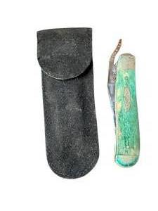 lot 300 image: Case XX Tested Green Bone Folding Pocket Knife with Sheath
