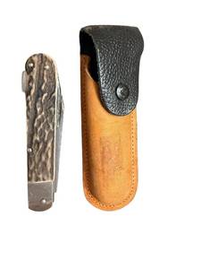 lot 303 image: Czecho Slovakia Stainless Folding Pocket Knife with Leather Sheath