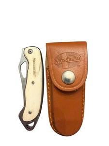 lot 306 image: Mossberg Folding Pocket Knife with Sheath and Bone Handle