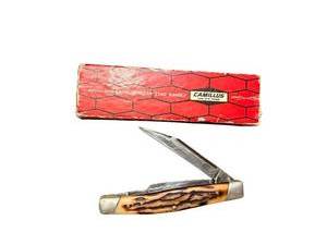 lot 309 image: Camillus New York Stag Handle Folding Pocket Knife with Original Box