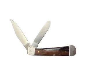 lot 319 image: NWT China Stainless Steel Two-Blade Pocket Knife with Wood Handle