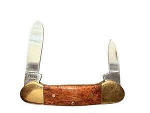lot 325 image: Vintage Two-Blade Pocket Knife with Wooden Handle and Brass Bolsters