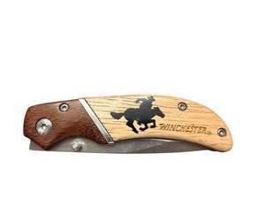 lot 337 image: Winchester Folding Pocket Knife with Wood Handle and Cowboy Logo