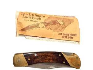 lot 340 image: Schrade Uncle Henry LB7 Folding Lockback Knife with Brass and Wood Handle