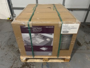 lot 6 image: HOME DECORATORS COLLECTION Pallet of 4- 31 in. W x 22 in. D Quartz Vanity Top in Cerous Gray with White Ceramic Rectangular Single Sink- Retail Value of $716