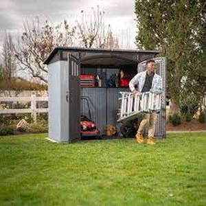 lot 21 image: Lifetime 8 ft. W x 5 ft. D Modern Resin Shed (40 sq. ft.) Customer Returns See Pictures