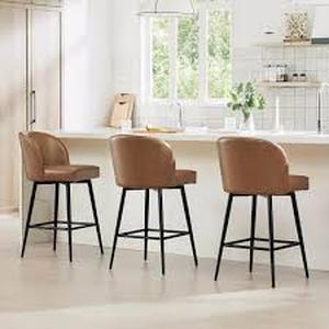 lot 13 image: Spruce & Spring 26 in. Cynthia Saddle Brown High Back Metal Swivel Counter Stool with Faux Leather Seat (Set of 3) Customer Returns See Pictures