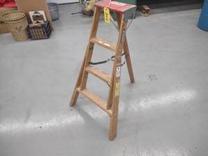 lot 308 image: Werner 4 Wooden 3-Legged Step Ladd...