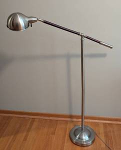 lot 106 image: ML - Adjustable Brushed Metal Floor Lamp with Wood Accent