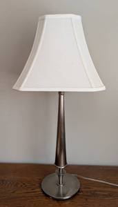 lot 114 image: BR - Table Lamp with Brushed Metal Base and Fabric Shade