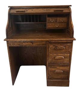 lot 10RR image: FR - Vintage Oak Roll Top Desk