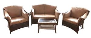 lot 14R image: P - Wicker Patio Sofa Set with Two Chairs and Glass-Top Table