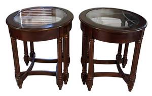 lot 15B image: FR - Pair of Glass Top Wood Side Tables