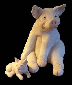 lot 23R image: LR - Quarry Critters Parsley & Pickle Pig Figurines by Second Nature Design