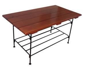 lot 35R image: LR - Rectangular Wood and Metal Coffee Table with Shelf