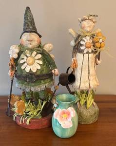 lot 47R image: LR - Pair of Floral Fairy Figurines with Small Flower Vase