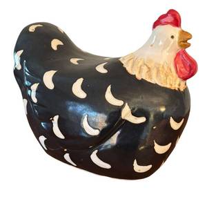 lot 62R image: LR - Black and White Ceramic Chicken Decor