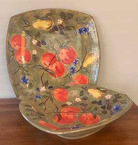 lot 65R image: LR - Mesa International Handcrafted Serving Platter and Bowl Set