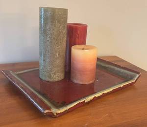 lot 68R image: LR - Rectangular Decorative Tray with 3 Assorted Pillar Candles