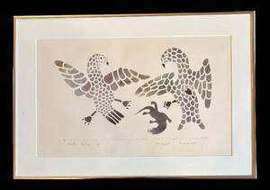 lot 75R image: LR - Hawks Hunting Otter Limited Edition Inuit Print by Kanayook Povungnituk