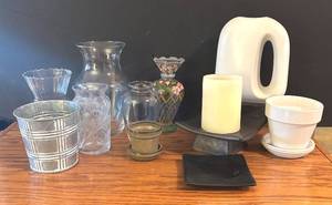 lot 80R image: LR - Collection of Vases, Planter Pots, and Candle Holders