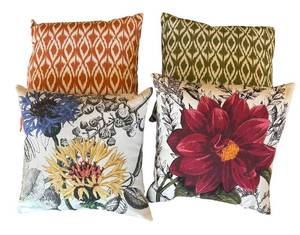 lot 85R image: LR - Set of 4 Decorative Accent Pillows with Floral and Pattern Designs