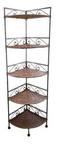 lot 90R image: P - Five Tier Wicker and Metal Corner Shelf