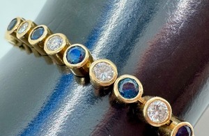 lot 3J image: 14k Gold Italian Sapphire and Diamond Tennis Bracelet