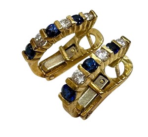 lot 11J image: 18K Gold Sapphire and Diamond Hoop Earrings