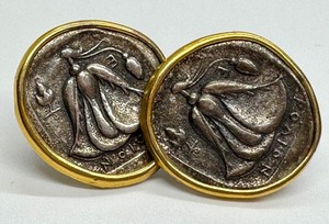 lot 21J image: MMA Reproduction Ancient Greek Coin Earrings with Gold-Tone Trim