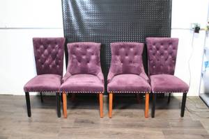 lot 6 image: Set of 4 Tufted Purple Velvet Dining Chairs
