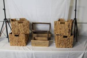lot 26 image: Set of 6 Woven Storage Baskets and 3 Wooden Caddies