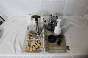 lot 33 image: Kitchen Appliance and Gadget Collection including Hand Mixer, Food Chopper, and Utensils