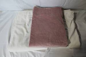 lot 44 image: Pair of Threshold Matte Velvet Blackout Curtain Panels 48x84 Inches Cream and Blush