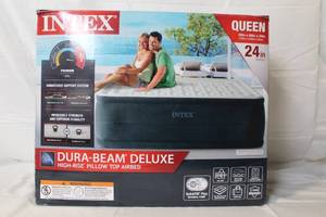 lot 46 image: Intex Dura-Beam Deluxe Queen High-Rise Pillow Top Airbed, 24in Height, Sealed Box